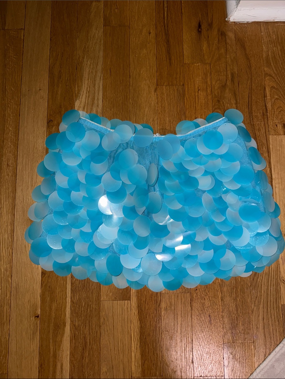 Blue Sequin Petal Mini Skirt